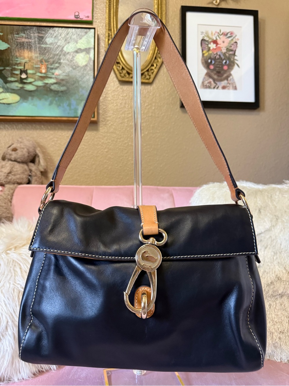 💯Auth! Dooney & Bourke Black & Brown Florentine Leather LIBBY Shoulder Bag - Picture 2 of 15